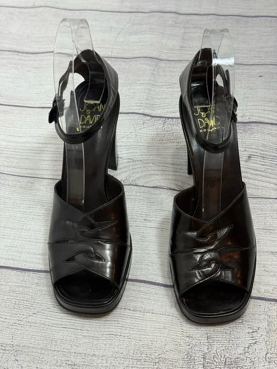 Joan & David Couture Black Leather Heels Ankle Strap Platform Sandals Size 7.5 - Picture 6 of 13